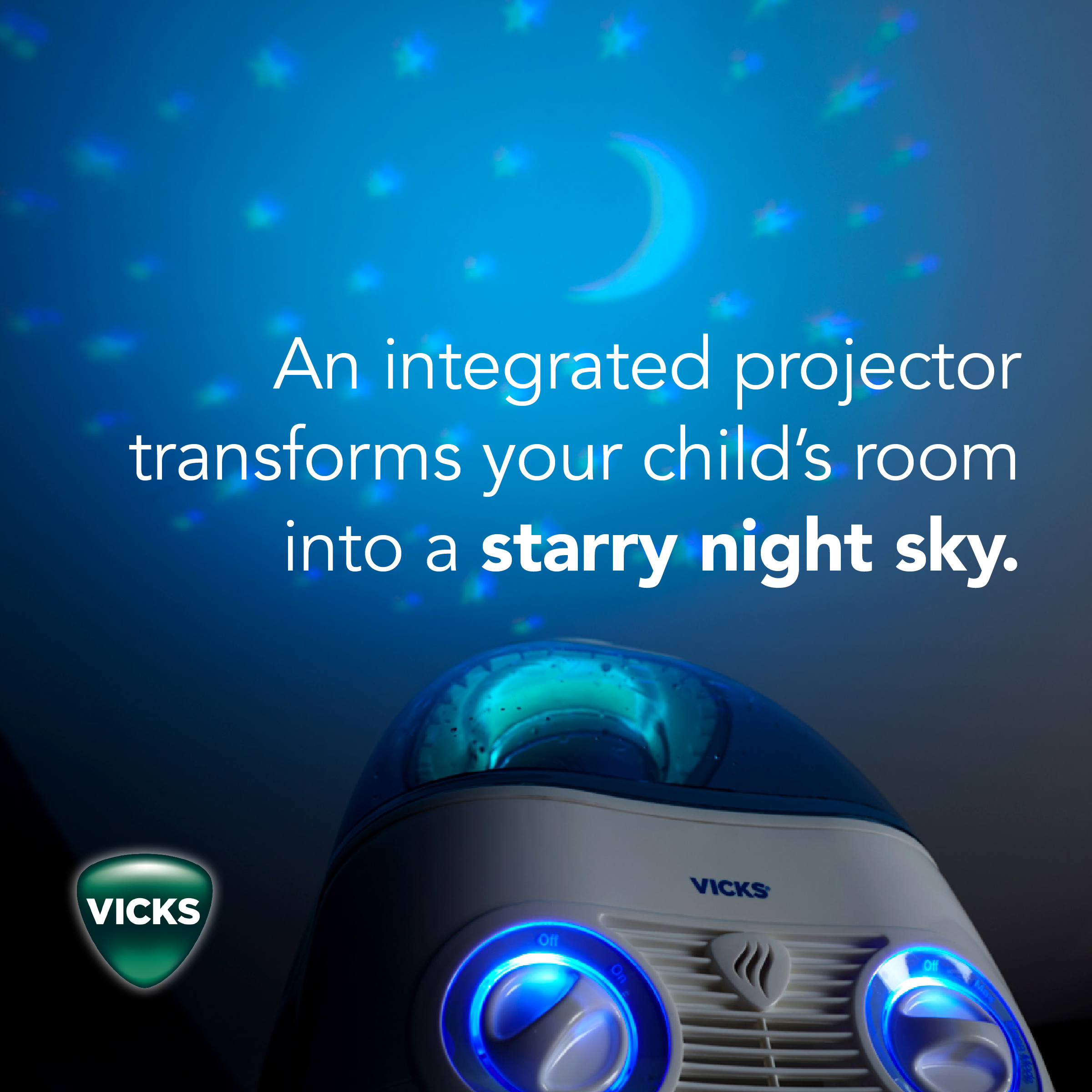 integrated projector to transform room into starry night sky